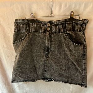 Vylette Black Acid Washed DenimSkirt Paperbag Waist 17/33W Miniskirt 80s 90s Y2K